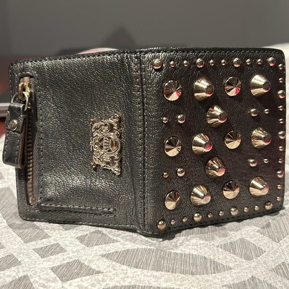 Juicy Couture Rustic Gold Studded Spiked Gray Metallic Bifold Wallet Y2K 4x3.5” - Picture 6 of 7
